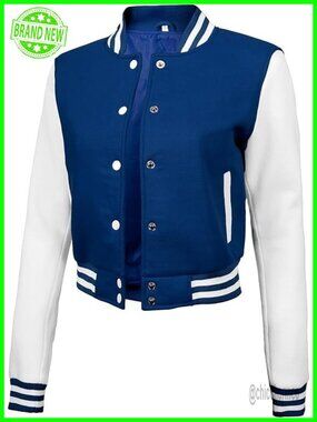 Women's Cropped Fleece Varsity Bomber Jacket